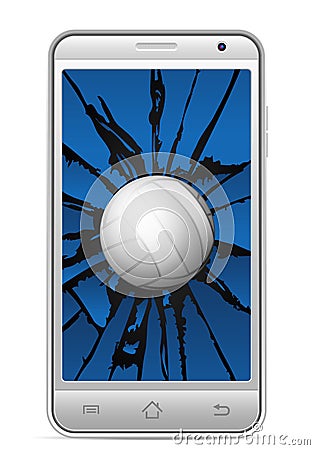 Cracked smart phone volleyball Vector Illustration