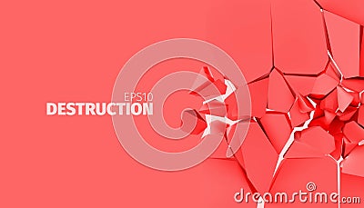 Cracked stone banner. Isolated wall destruction background Cartoon Illustration