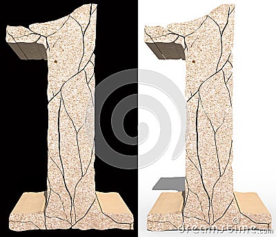 Cracked stone numerals.3D digits on black and white background. Stock Photo