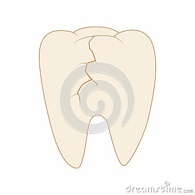 Cracked tooth icon, cartoon style Vector Illustration