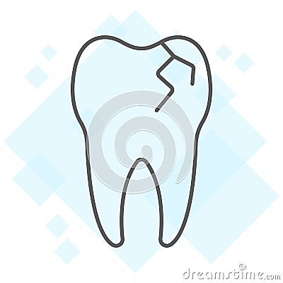 Cracked tooth thin line icon, stomatology dental Vector Illustration