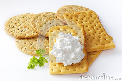 Crackers and Cottage Cheese Stock Photo