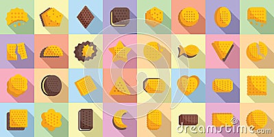 Crackers icons set flat vector. Cookie snack Vector Illustration