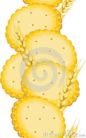 Crackers and wheat spikelets. Seamless pattern Vector Illustration