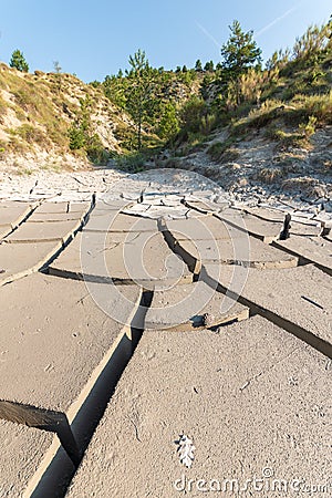 Cracking in clay soil during drought in summer Stock Photo