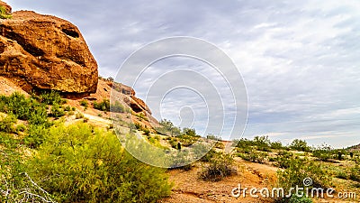 Cracks and Caves caused by Erosion in the red sandstone buttes of Papago Park near Phoenix Arizona Stock Photo
