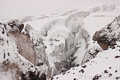 The cracks on a glacier near Mount Kazbek (Georgia) Stock Photo