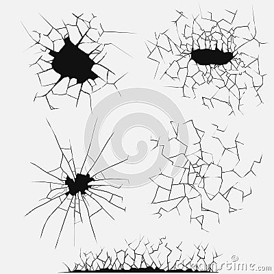 Cracks set, broken glass vector Vector Illustration