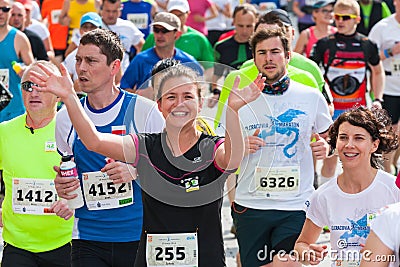 Cracovia Marathon. Runners on the city streets Editorial Stock Photo