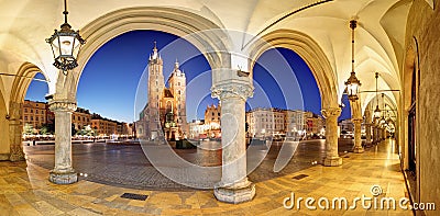 Cracow, Krakow Market Square at night, cathedral, Poland Stock Photo