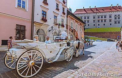 Cracow (Krakow)-Poland- horse carriage tour to Wawel Castle Editorial Stock Photo