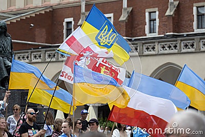 Anti-war protest in Poland flags waving in the wind Editorial Stock Photo