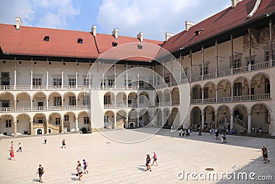 Renaissance courtyard arcades in Wawel castle in Cracow, Poland. Editorial Stock Photo