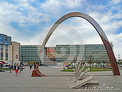 Exterior view of shopping centre Galeria Krakowska and modern Arch in Cracow Editorial Stock Photo