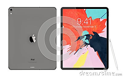 Cracow, Poland - November 31, 2018 : iPad Pro a new version of the tablet from Apple. Editorial Stock Photo