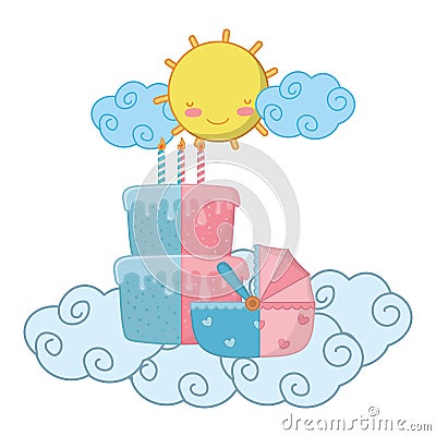 Cradle with birthday cake Vector Illustration