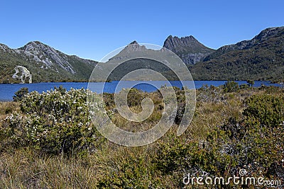 Cradle Mountain and Dove Lake in Tasmania. Stock Photo