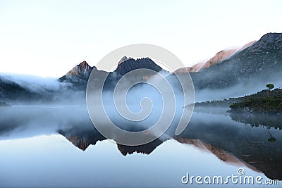 Cradle Mountain during Morning at Dove Lake Stock Photo