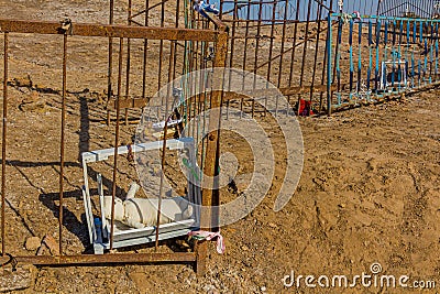 Cradles given as a part of fertility rite at Kyrk Molla Forty Mullahs hill in the ancient Konye-Urgench, Turkmenista Stock Photo