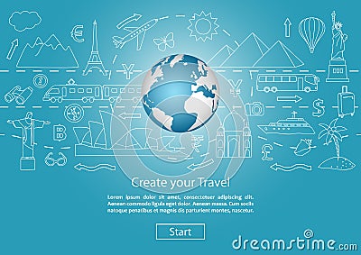 Craete your Trawel with Globe Vector Illustration