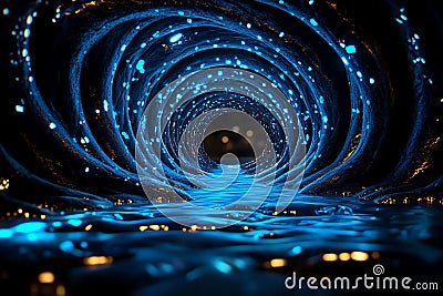 Craft an abstract tunnel representation where virtual elements integrate with progression and the essence of dimensional Stock Photo