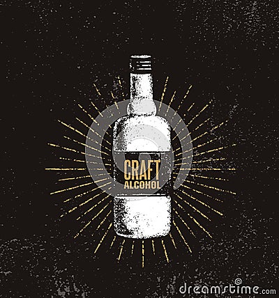 Craft Alcohol. Brewery Artisan Creative Vector Sign Concept. Rough Handmade Alcohol Bottle Banner. Menu Page Design Vector Illustration