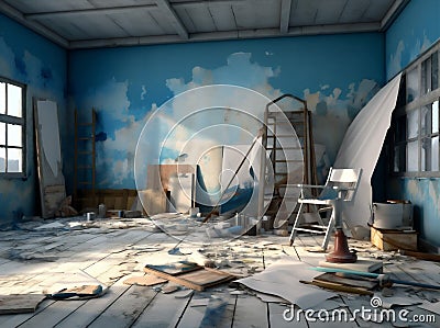 craft art creative design paint workspace artistic artist workshop tool. Generative AI. Stock Photo