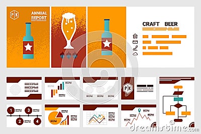 Craft beer company annual report cover A4 sheet and presentation Vector Illustration