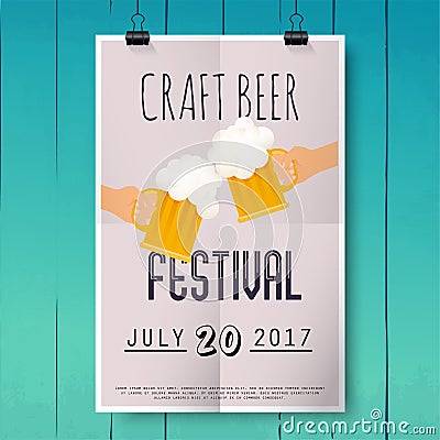 Craft beer festival. Two hands holding beer glass. Beer festival Vector Illustration