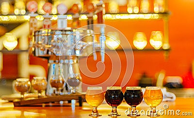 Craft beer flight at the bar Stock Photo