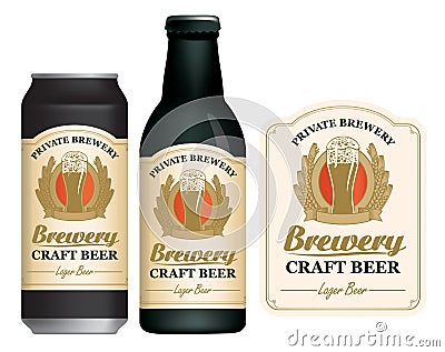 Craft beer label on beer can and bottle Vector Illustration