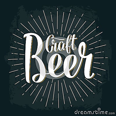 Craft Beer lettering with rays. Vector vintage engraving illustration Vector Illustration