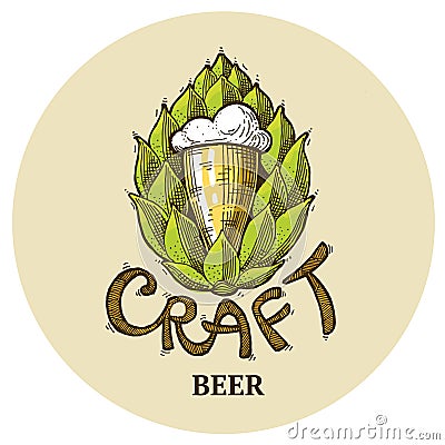 Craft beer logo, lettering vector illustration hop, emblem design Vector Illustration