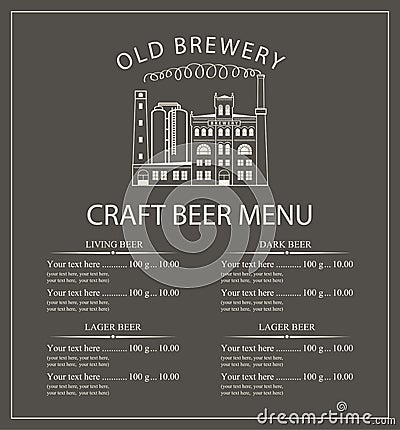 Craft beer menu with brewery building Vector Illustration