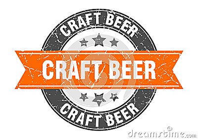 craft beer round stamp with ribbon. label sign Vector Illustration