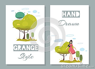 Craft Cards Set with Trendy Flat Natural Design Vector Illustration