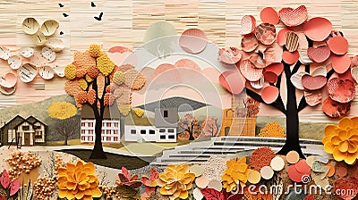 Craft a collage-style graphic with layered elements representing each season. Stock Photo