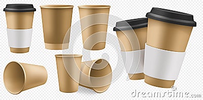 Craft cup paper. Blank brown coffee cup template Vector Illustration