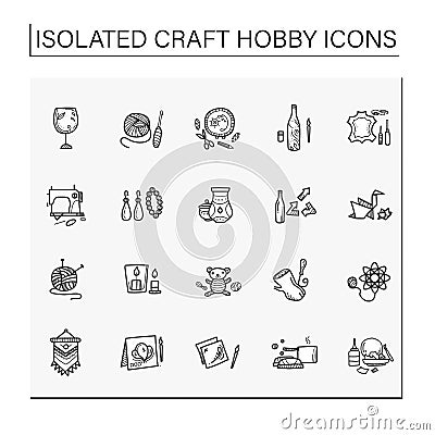 Craft hobby set hand drawn icons Vector Illustration