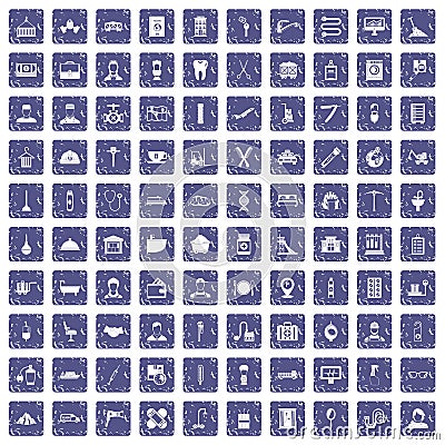 100 craft icons set grunge sapphire Vector Illustration