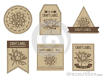 Craft labels with lotus Vector Illustration