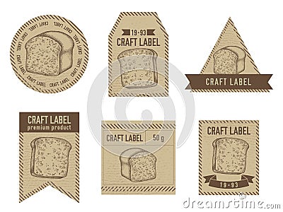 Craft labels vintage design with illustration of croissants and bread Vector Illustration