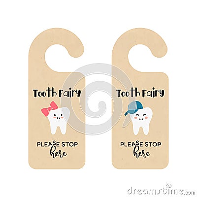 Craft paper Door hanger template for the tooth fairy Vector Illustration