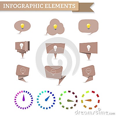 Craft speech bubble with bulb, material design, clock diagram Vector Illustration