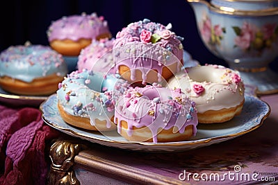 crafted doughnuts from clay embellished with pastel paint Stock Photo