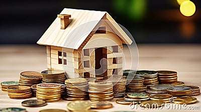 Crafting Cozy Wooden House with Financial Planning. Saving for Ideal Home. Generative AI Stock Photo