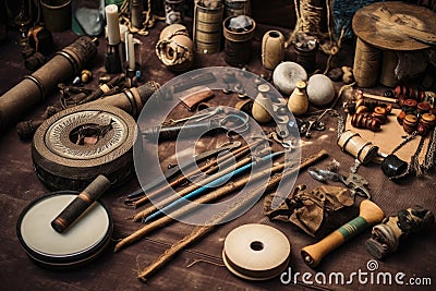 crafting tools used for tambourine making Stock Photo