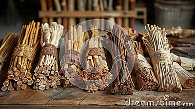 Crafting traditional Saint Joseph's staffs from natural materials as part of religious observance and decoration Stock Photo