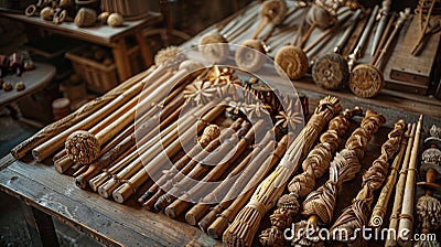 Crafting traditional Saint Joseph's staffs from natural materials as part of religious observance and decoration Stock Photo