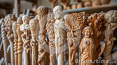 Crafting traditional Saint Joseph's staffs from natural materials as part of religious observance and decoration Stock Photo